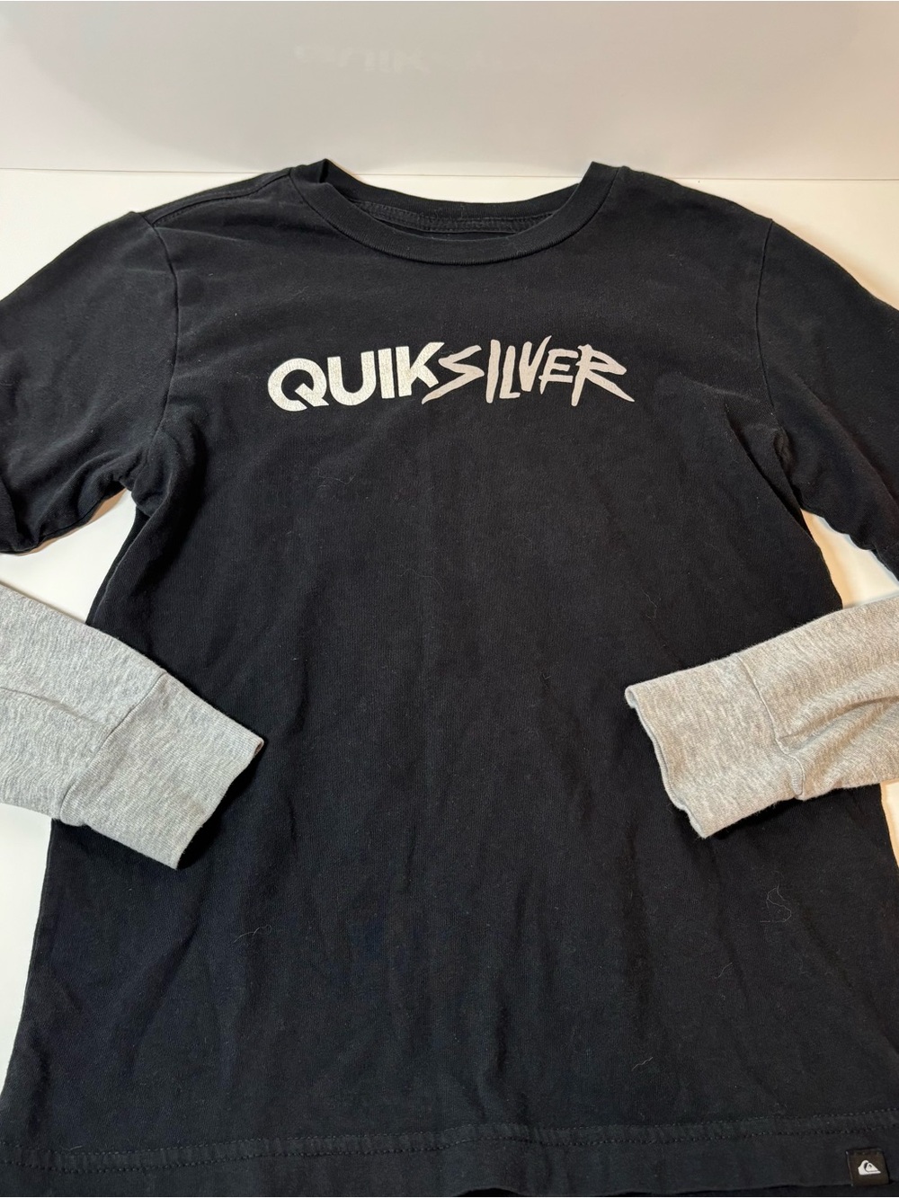 Kids Quiksilver Black Layered-Look Logo Long Sleeve - size S/10
